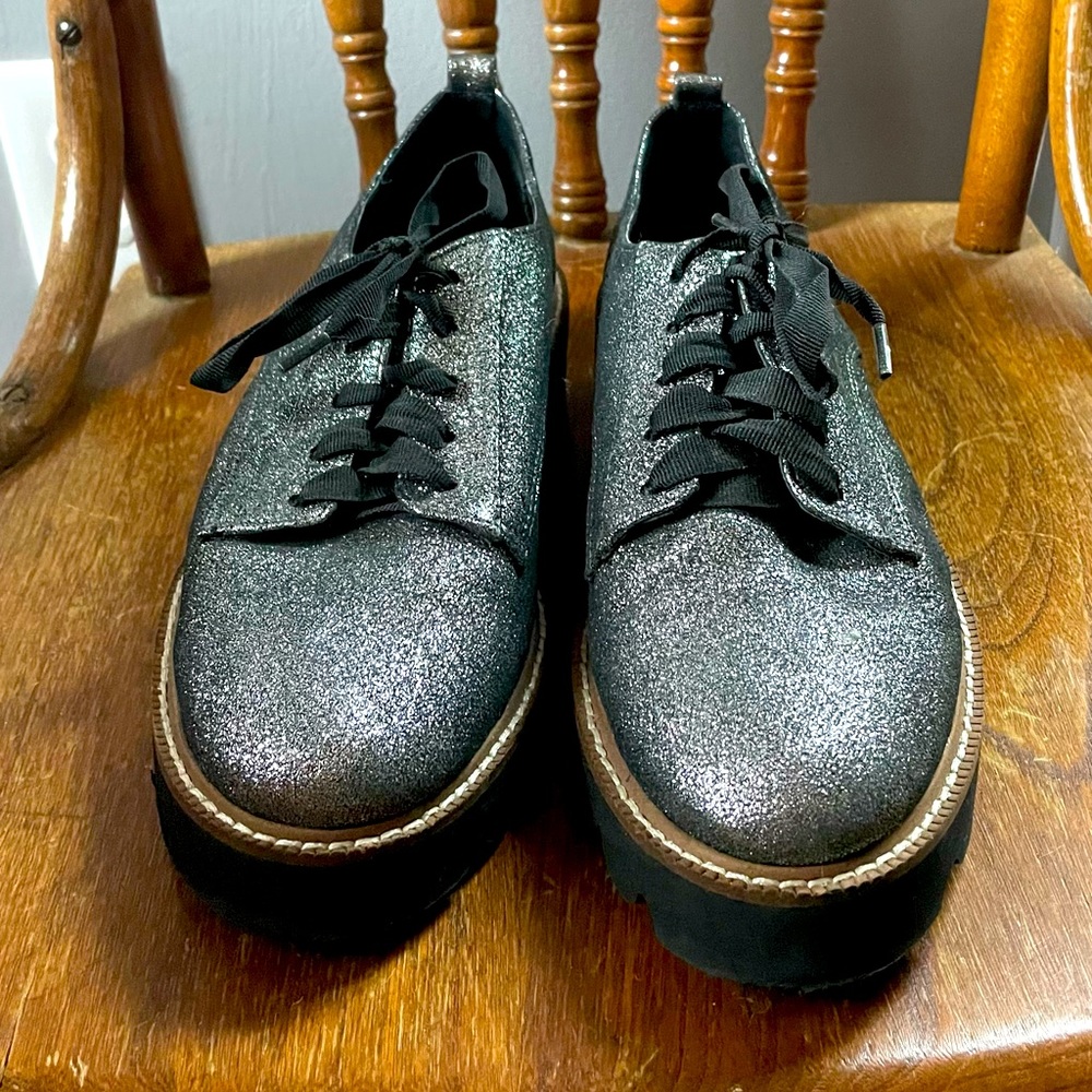 Shellys London Silver Sparkly Flats